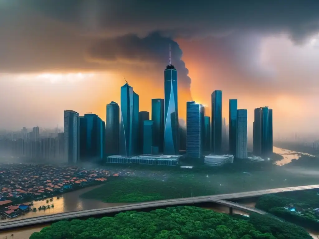 Contrastes urbanos: ciudad futurista ante desastres naturales Inversiones inmobiliarias en zonas propensas: Futuro urbano frente a desastres naturales