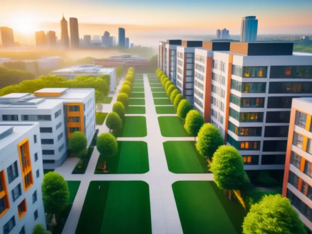 Inversiones inmobiliarias en zonas universitarias: Campus animado entre rascacielos, estudiantes y una ciudad vibrante al sol