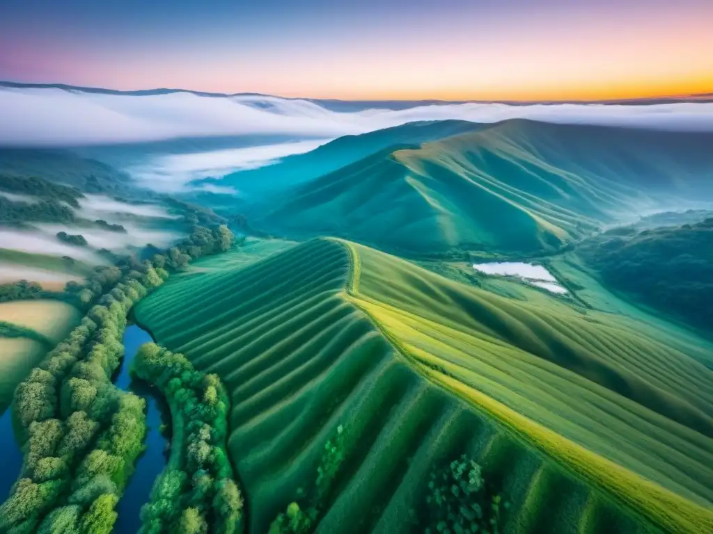 Tierras vírgenes al atardecer: belleza natural y potencial de inversión Inversiones internacionales: terrenos sin desarrollar bañados por la luz dorada del atardecer, con montañas al fondo