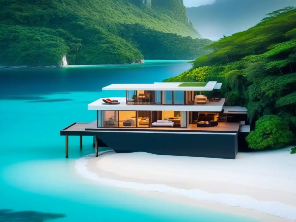 Refugio de lujo en isla privada: arquitectura futurista junto al paraíso Inversiones en islas privadas internacionales: Una lujosa villa futurista en una isla privada con vistas al mar turquesa