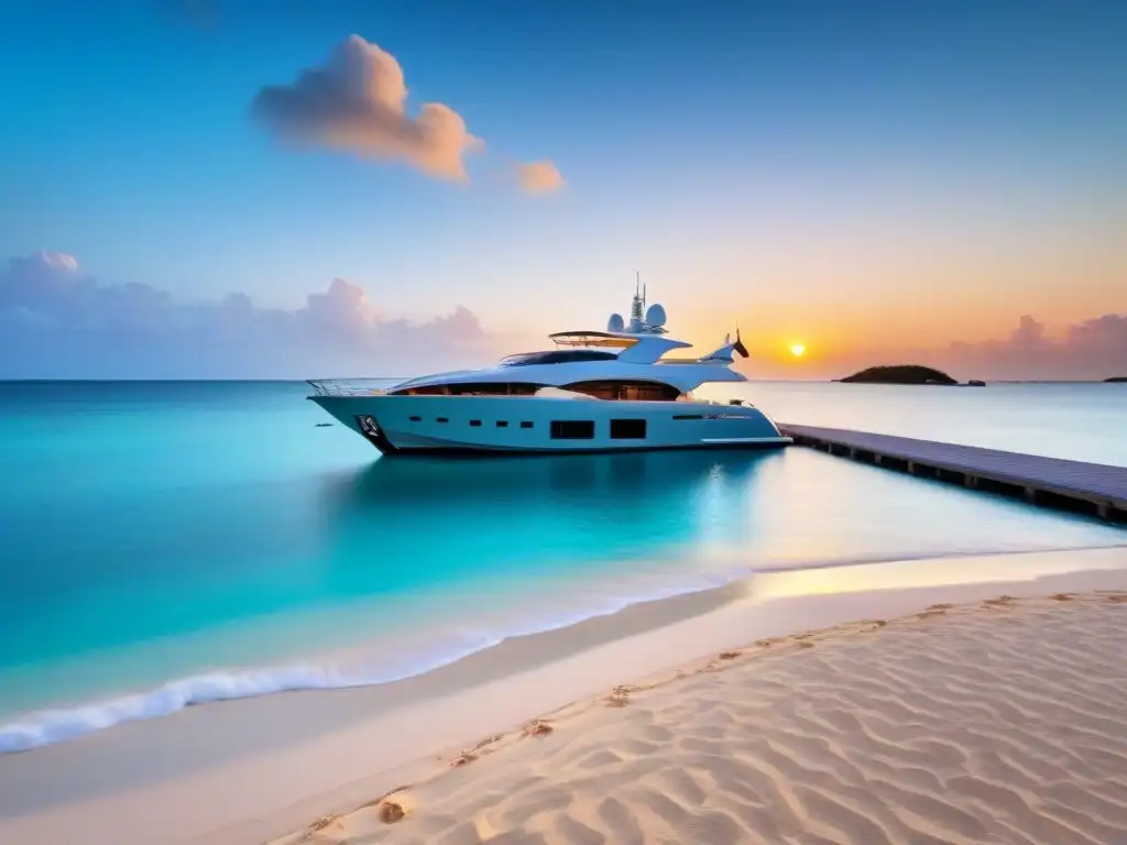 Exclusiva isla privada: villa moderna frente al mar Inversiones en islas privadas: villa moderna en isla paradisíaca con yate anclado al atardecer