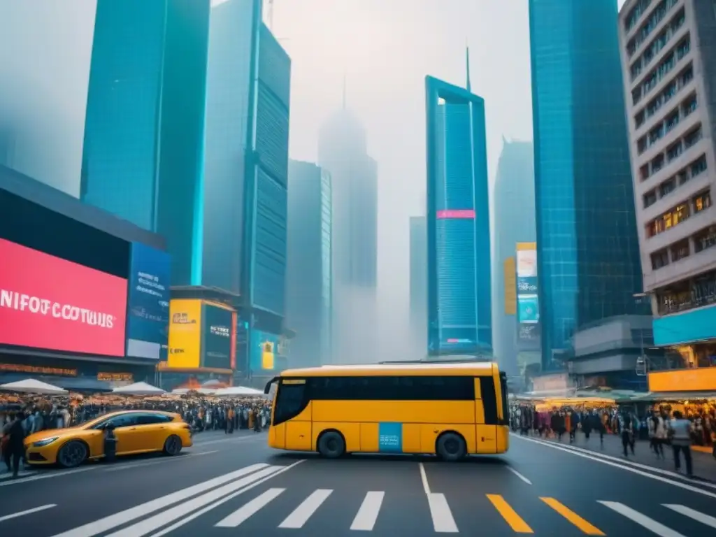 Metrópolis emergente vibrante en 8k: oportunidades y riesgos de REIT Inversiones REITs en mercados emergentes: ciudad vibrante con rascacielos, calles bulliciosas y gente diversa en trajes de negocios