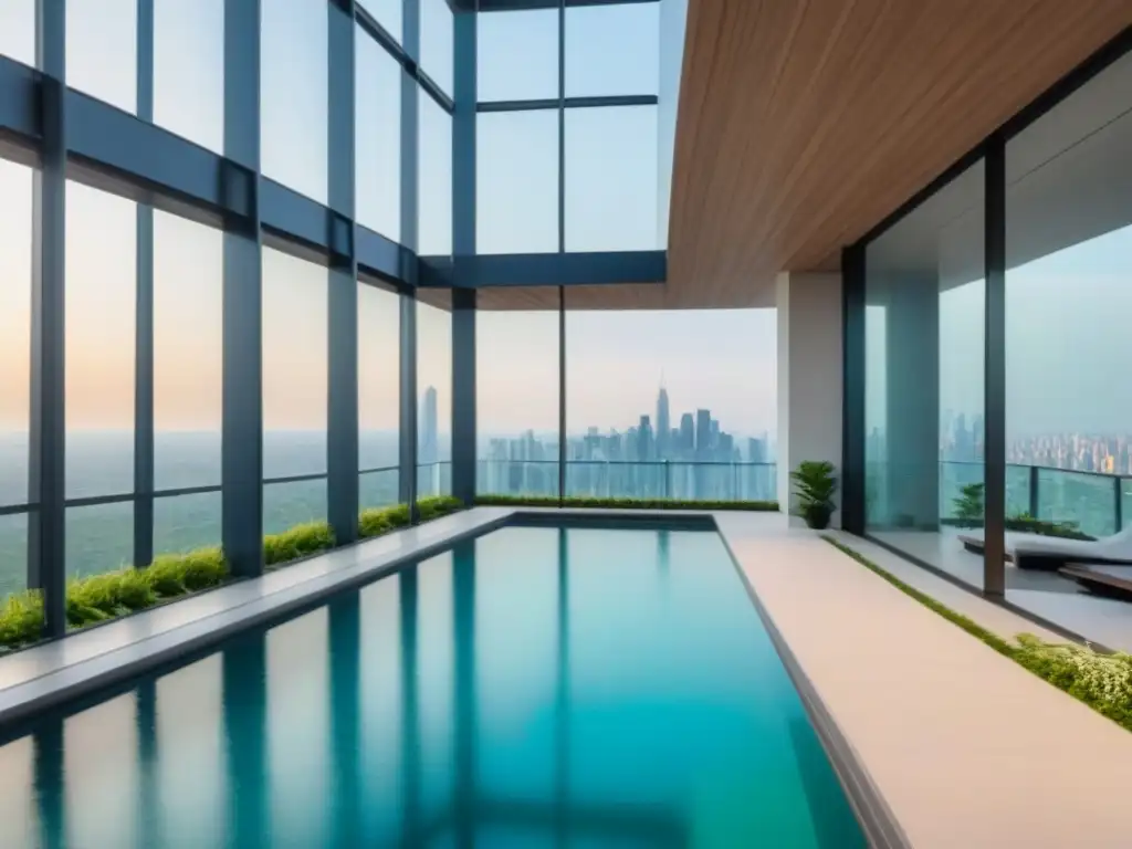 Edificio de lujo con vistas urbanas y áreas de recreación Inversiones en propiedades de alquiler: Edificio moderno de lujo con vista a la ciudad y áreas verdes, piscina y terraza en la azotea