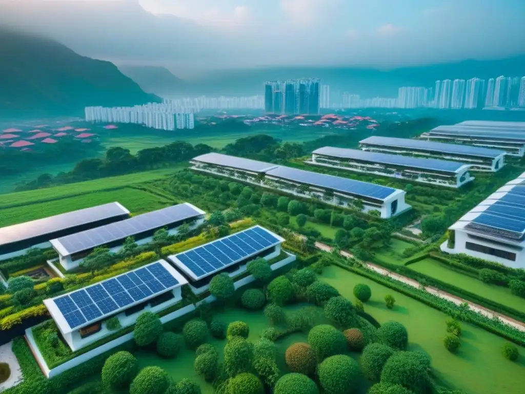 Complejo residencial futurista en una ciudad del sudeste asiático Inversiones en propiedades no tradicionales: Complejo residencial futurista con jardines en la azotea y paneles solares en ciudad asiática