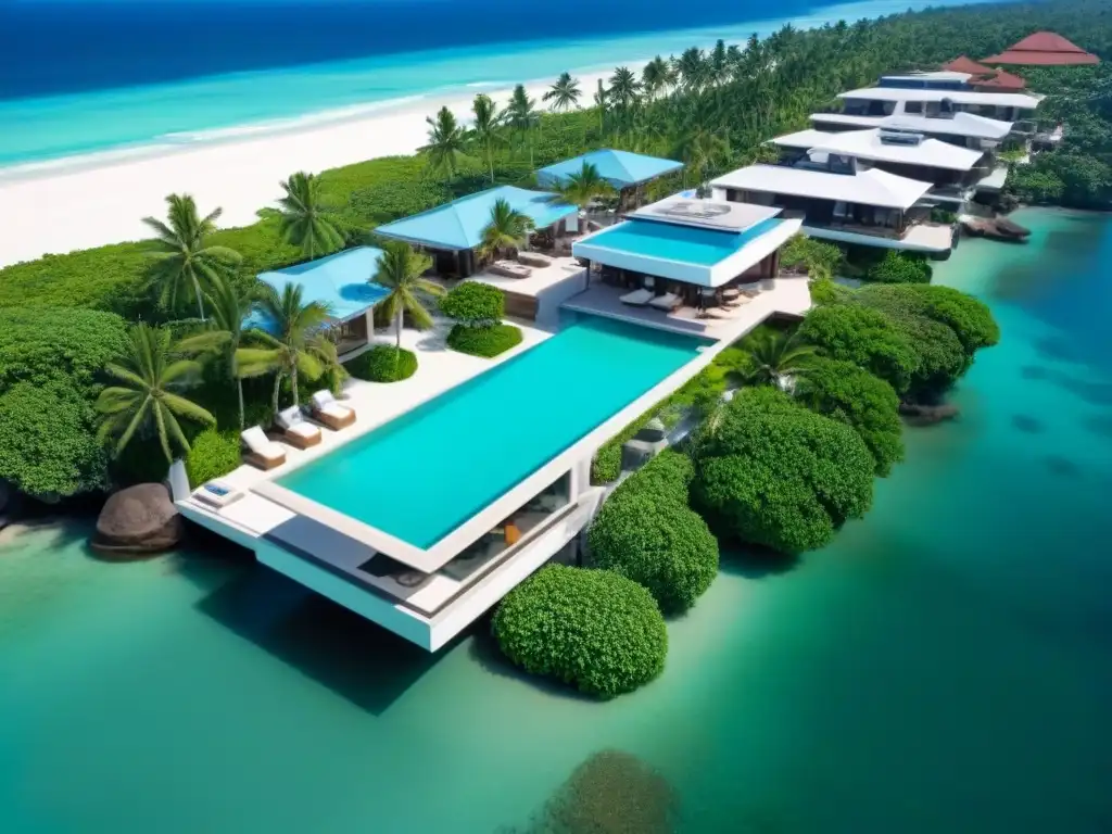 Propiedad de lujo frente al mar: opulencia y exclusividad Inversiones propiedades vacacionales internacionales: Complejo de lujo frente al mar con arquitectura moderna, piscinas infinity y playas privadas
