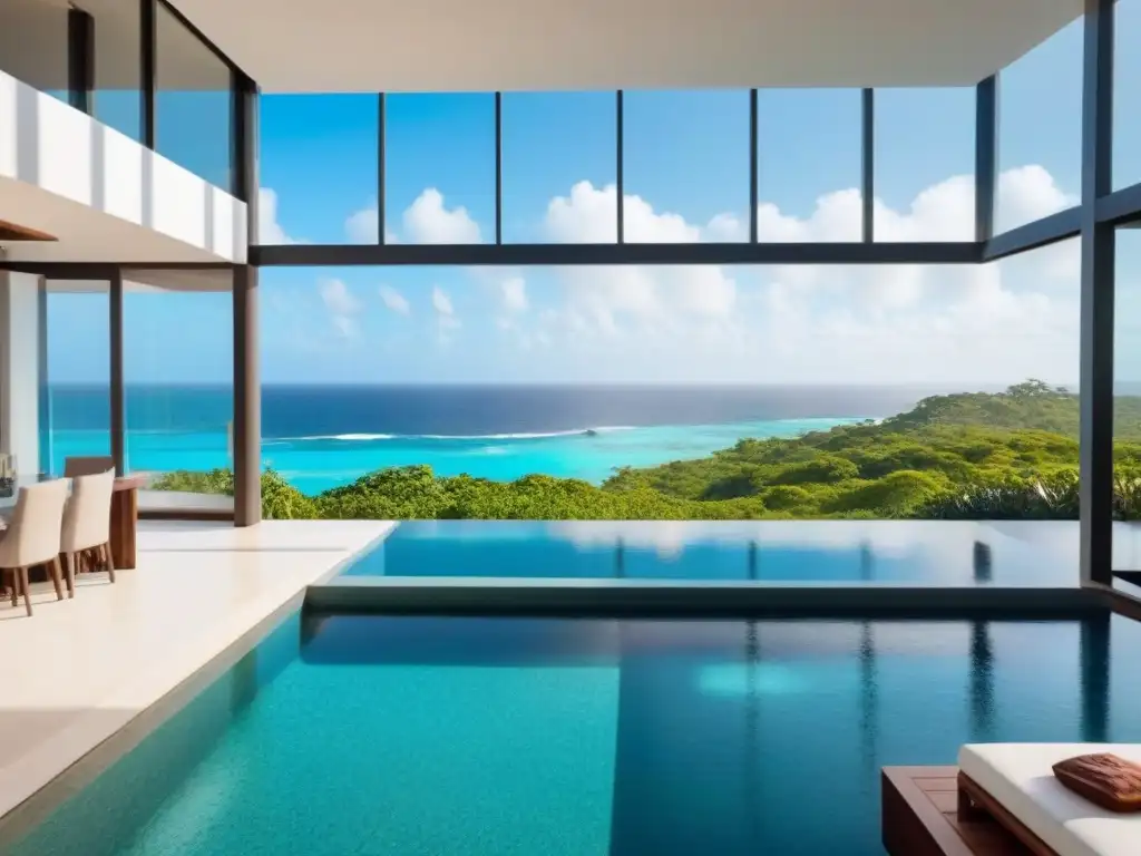 Propiedad vacacional de lujo con vista al mar turquesa Inversiones propiedades vacacionales postCOVID: Lujosa propiedad vacacional con vistas al mar turquesa y diseño contemporáneo al atardecer