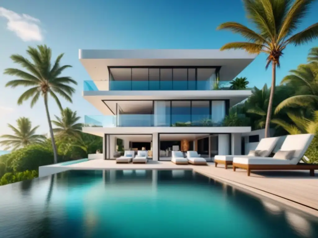 Propiedad de lujo frente a la playa con piscina infinita y yate Inversiones propiedades vacacionales mercado internacional: Propiedad vacacional de lujo frente al mar con diseño moderno y vistas impresionantes