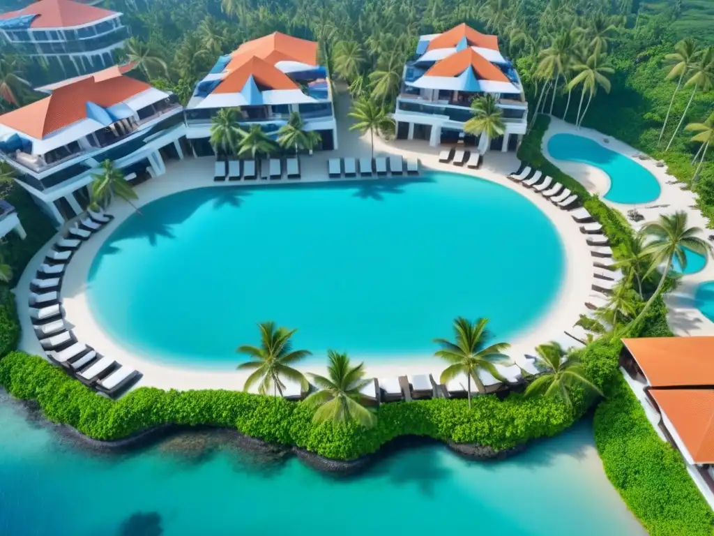 Paraíso de lujo: Resort exclusivo con vistas aéreas impresionantes Inversiones en resorts de tiempo compartido: Exclusivo complejo vacacional de lujo entre exuberante vegetación tropical y aguas turquesa
