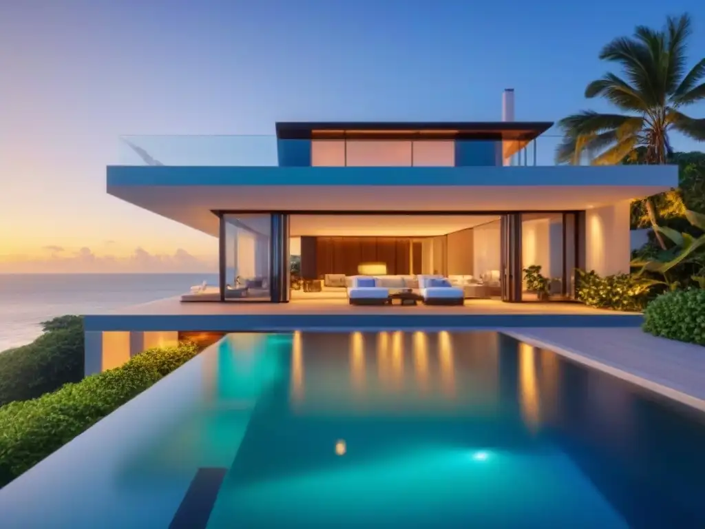 Villa de lujo frente al mar en Norteamérica: diseño moderno y elegante Inversiones en segundas residencias Norteamérica: Villa moderna de lujo frente a la playa, con diseño arquitectónico elegante y vistas al mar