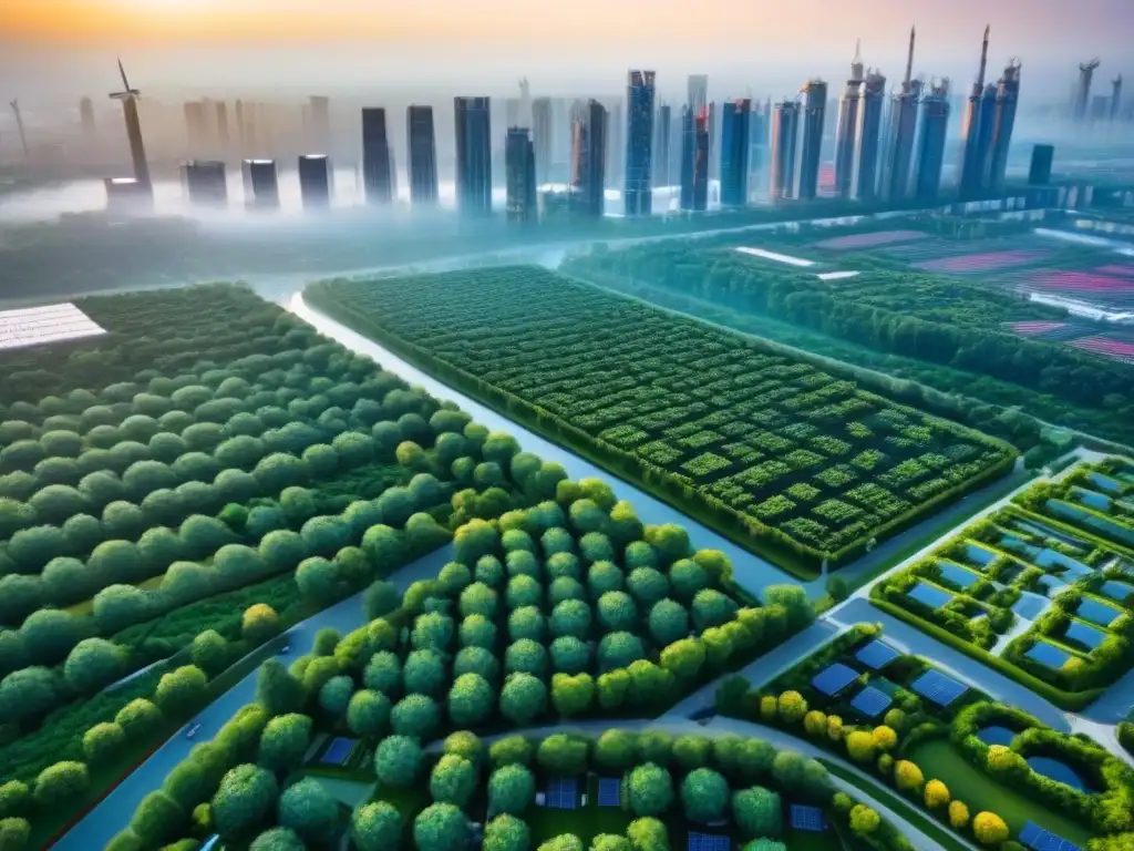 Cityscape sostenible: armonía entre naturaleza e innovación Inversiones sostenibles en el mercado inmobiliario: ciudad ecoamigable con rascacielos verdes y energía renovable