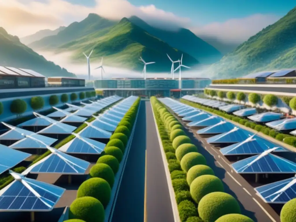 Cityscape sostenible: visión 8k futurista ecoamigable Inversiones sostenibles en el mercado inmobiliario internacional: Ciudad futurista ecoamigable con edificios verdes y tecnología renovable