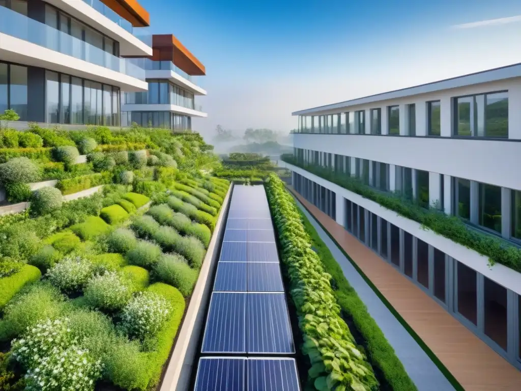 Edificio sostenible: arquitectura moderna en armonía con la naturaleza Inversiones sostenibles en el mercado inmobiliario: Edificio moderno integrado con naturaleza y tecnología ecoamigable