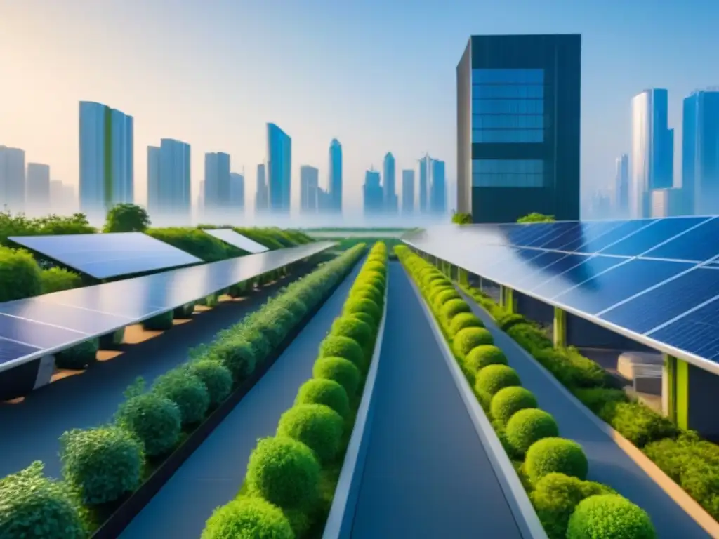 Horizonte sostenible: ciudad futurista en armonía con la naturaleza Inversiones sostenibles en un skyline moderno y vibrante, fusionando naturaleza y tecnología en una ciudad comprometida