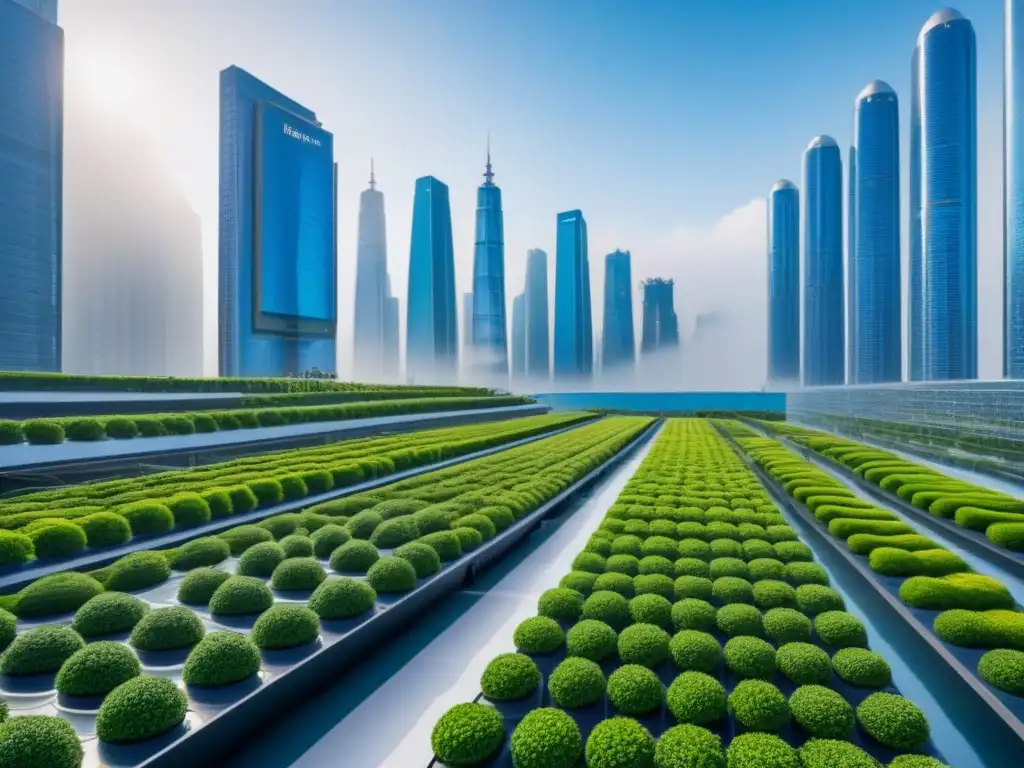 Metrópolis futurista: rascacielos verdes en armonía con la naturaleza Inversiones verdes en el mercado inmobiliario internacional: Futurista ciudad con rascacielos verdes y sostenibles en armonía con la tecnología