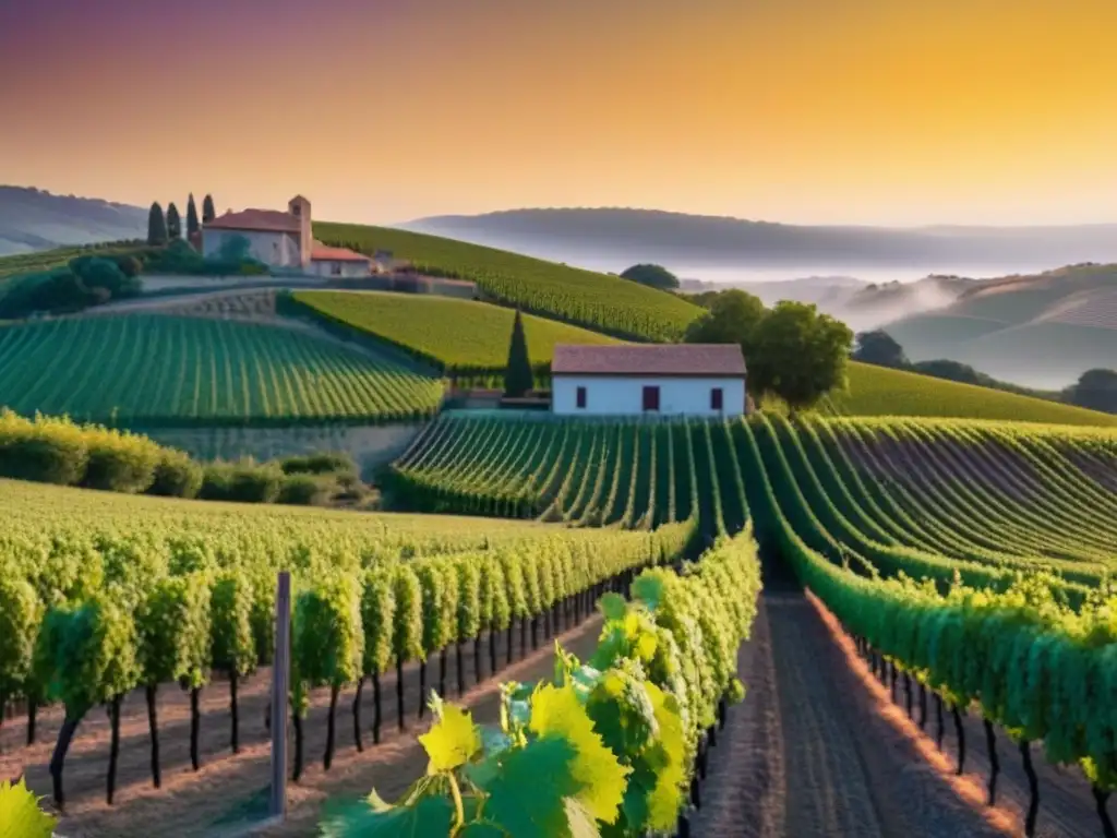 Viñedo de ensueño: vides verdes y moderna bodega en 8k Inversiones en viñedos internacionales rentables: Viñedo pintoresco con hileras de vides verdes, colinas y bodega moderna