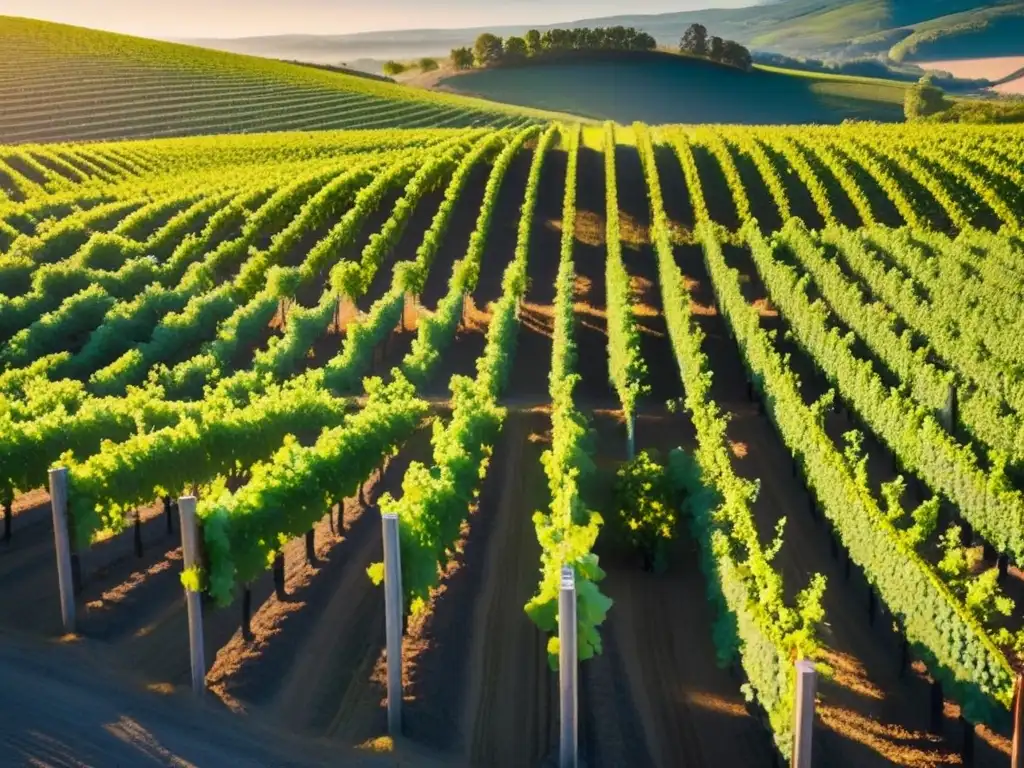 Viñedos exuberantes y moderna bodega bajo cielo azul Inversiones en viñedos internacionales rentables: Viñedos exuberantes bajo cielo azul, bodega moderna y paisajes pintorescos