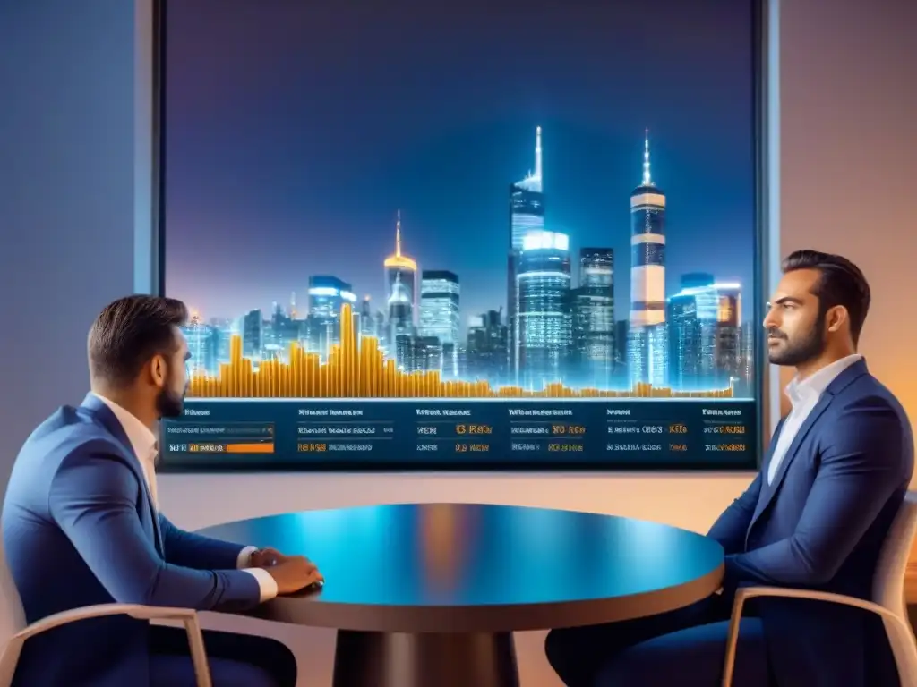 Inversionistas inmobiliarios novatos en acción: datos y determinación Inversionistas examinan datos en interfaz digital, evitando errores en Crowdfunding Inmobiliario
