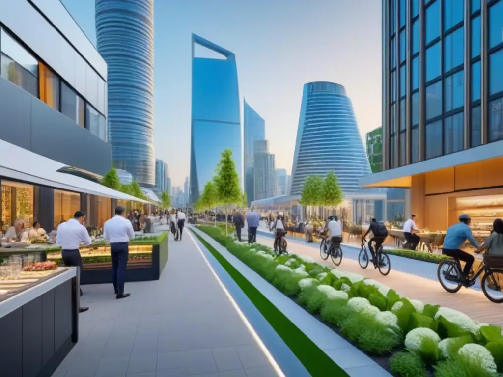 Metrópolis futurista: inversiones inmobiliarias integradas Inversionistas globales: ciudad moderna con desarrollos inmobiliarios integrados, innovación y sofisticación urbana