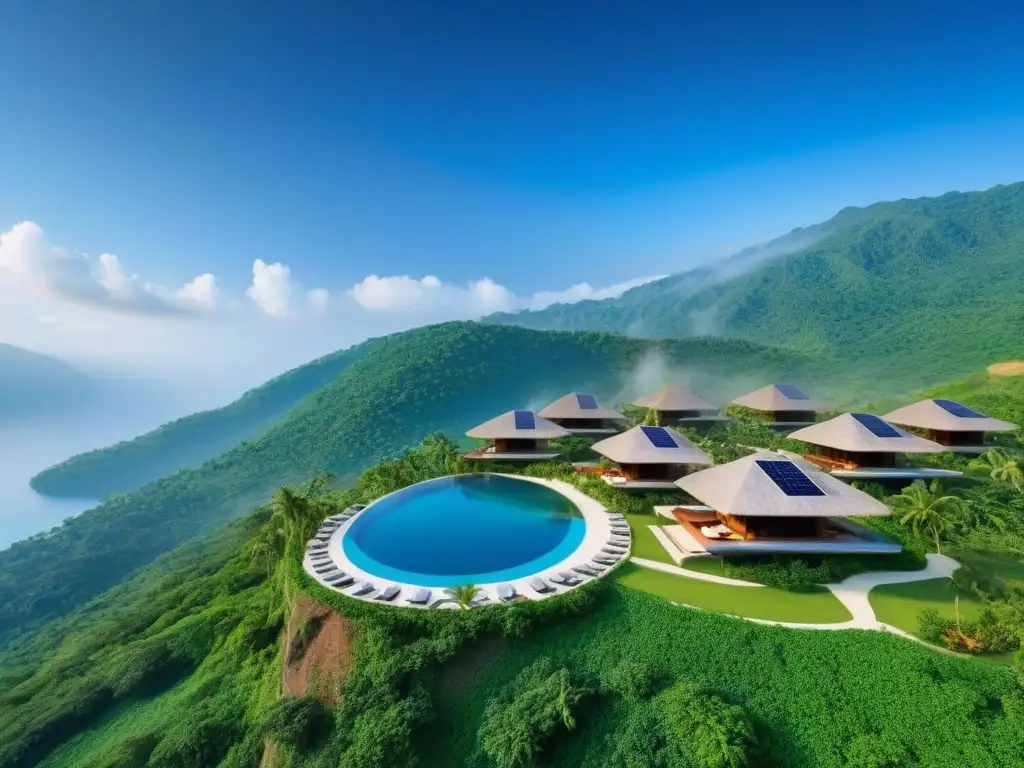 Resort ecológico de lujo en armonía con la naturaleza Inversionistas globales en complejos turísticos disfrutan de lujoso resort ecológico entre montañas verdes y aguas turquesas