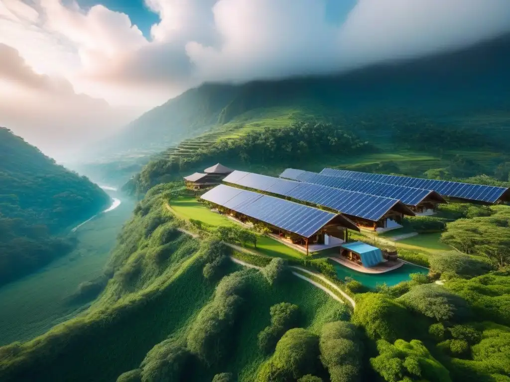 Ecoresort sostenible en paraíso natural Inversionistas globales en complejos turísticos disfrutan de un ecoresort ecológico rodeado de naturaleza
