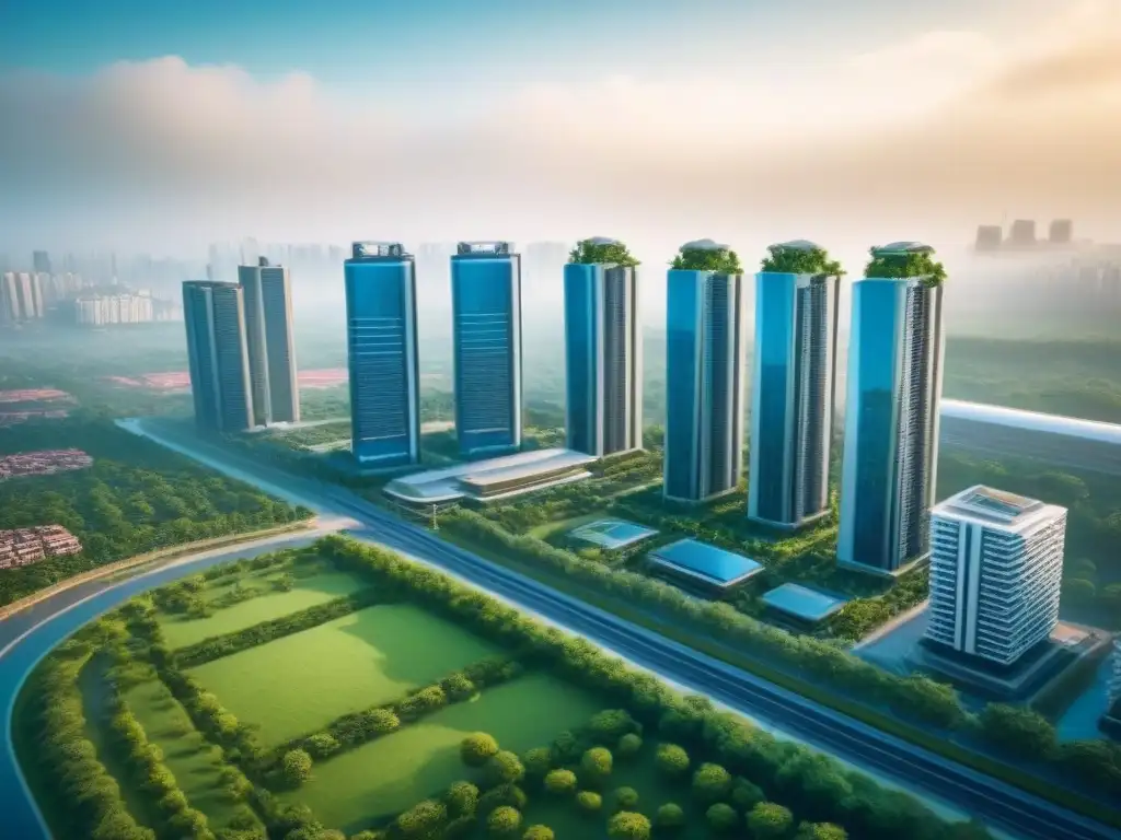 Desarrollo inmobiliario integrado: armonía entre modernidad y naturaleza Inversionistas globales disfrutan de desarrollos inmobiliarios integrados con arquitectura moderna y espacios verdes exuberantes bajo cielos azules