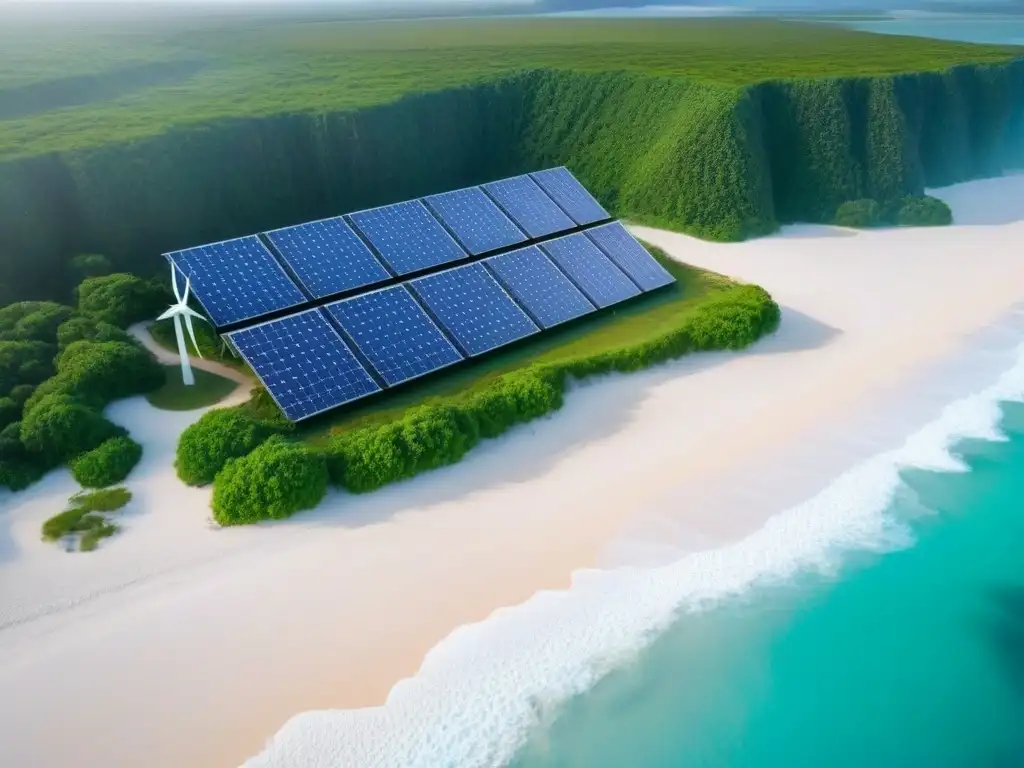 Paraíso ecológico: pareja disfruta atardecer en isla privada sostenible Inversionistas globales islas privadas sostenibles: Pareja disfruta atardecer en playa de isla privada, lujo y sostenibilidad se funden en armonía
