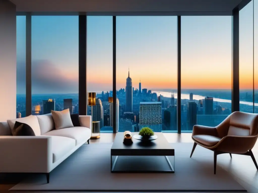 Penthouse de lujo con vista panorámica a la ciudad Inversionistas globales en un lujoso penthouse con vistas a la ciudad y decoración elegante