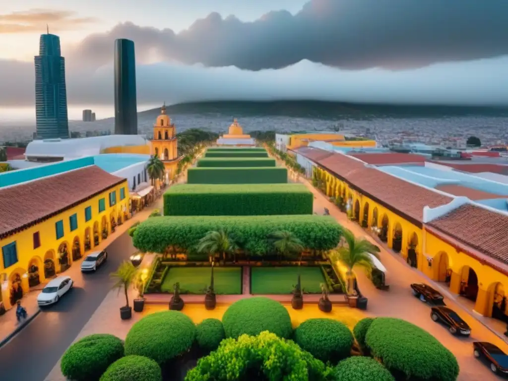 Mercado inmobiliario mexicano: inversión global en armonía urbana Inversionistas globales mercado inmobiliario México: Escena vibrante de mercado inmobiliario mexicano con rascacielos y edificios coloniales