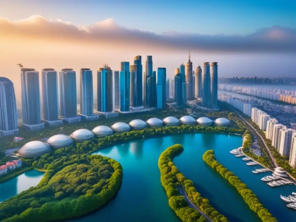 Exclusivo mercado inmobiliario global: lujo urbano y natural Inversionistas globales mercado inmobiliario lujo: Vista aérea impresionante de un mercado inmobiliario de lujo a nivel mundial