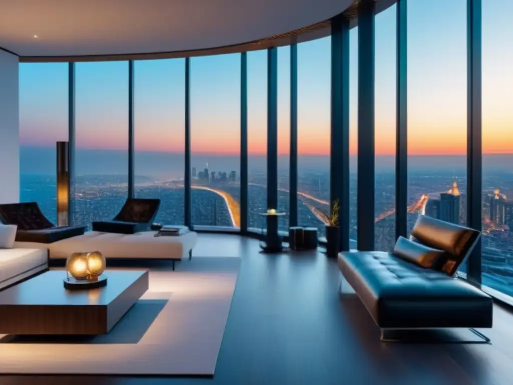 Penthouse de lujo con diseño sofisticado y vistas panorámicas Inversionistas globales mercado inmobiliario internacional: Lujoso penthouse moderno con vistas panorámicas a la ciudad