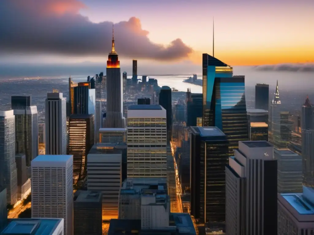 Renacimiento urbano: inversores globales en auge Inversionistas globales en mercado inmobiliario disfrutan de una ciudad en pleno auge al atardecer
