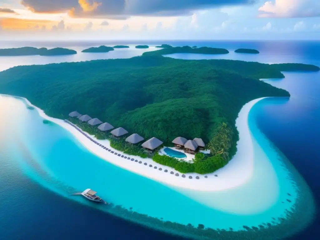Paraíso exclusivo: Resort privado de lujo en isla paradisíaca Inversionistas globales se maravillan en resort de isla privada de lujo con aguas turquesa y atardecer dorado