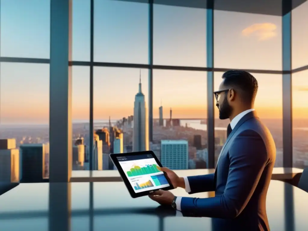 Inversores internacionales en acción: Crowdfunding inmobiliario global Inversionistas internacionales en crowdfunding inmobiliario, colaborando en una oficina moderna con vista a la ciudad