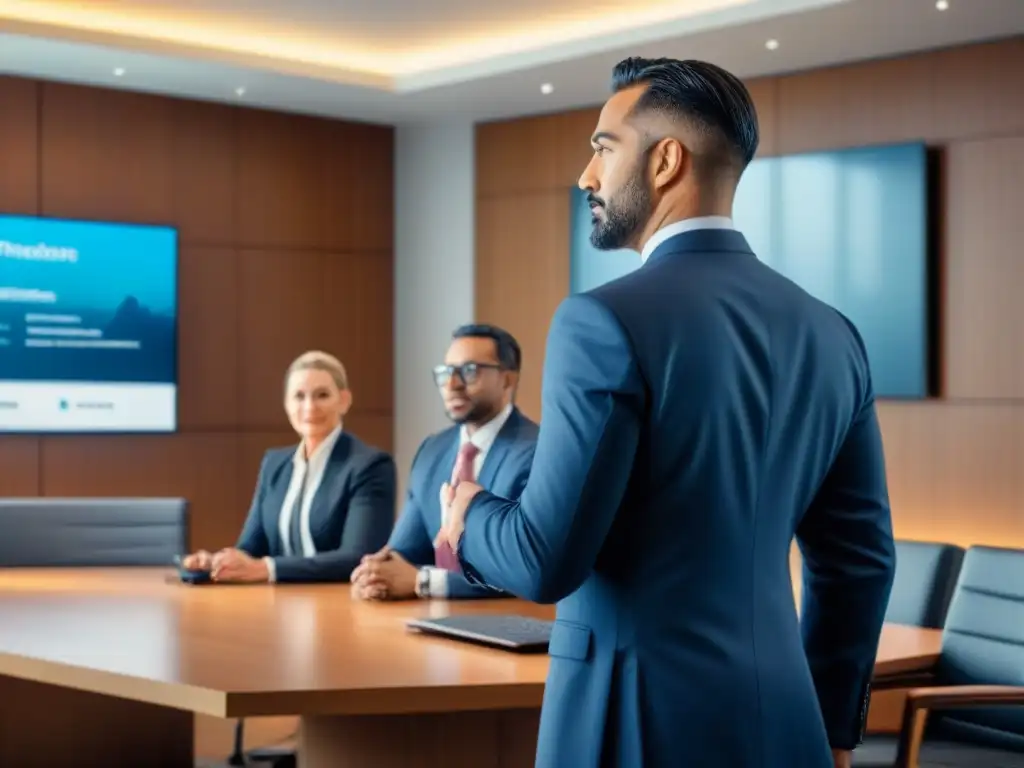 Inversores internacionales se reúnen con reguladores en sala moderna Inversionistas internacionales y reguladores en una sala de juntas moderna, destacando la legislación tiempo compartido