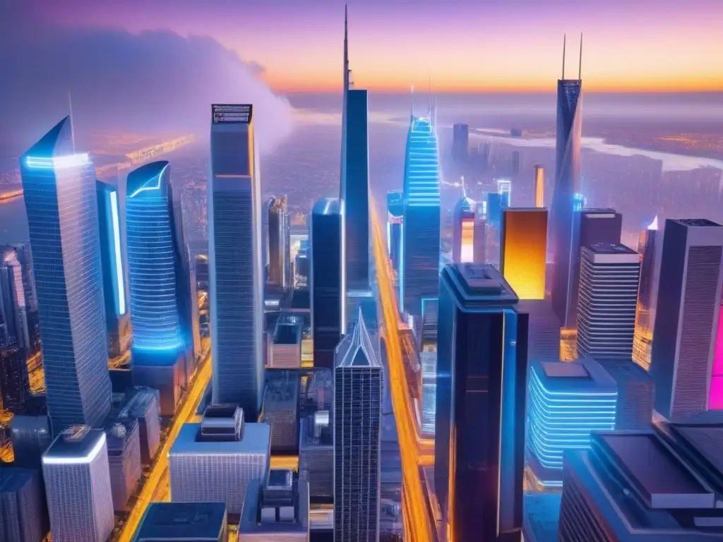 Futurismo urbano: metrópolis hightech y jóvenes innovadores Inversionistas jóvenes en un mercado inmobiliario internacional futurista y tecnológico