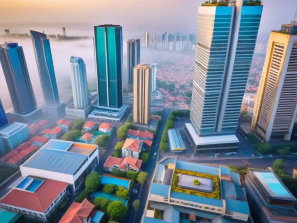 Contrastes urbanos: ciudad emergente entre tradición y modernidad Guía inversor inmobiliario internacional emergentes: Ciudad vibrante con arquitectura tradicional y modernos rascacielos