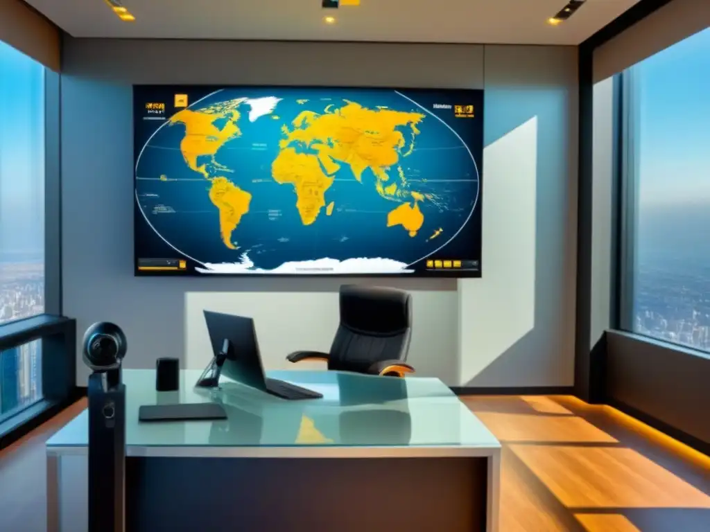 Inversor inmobiliario internacional analizando trampas legales en lujosa oficina moderna