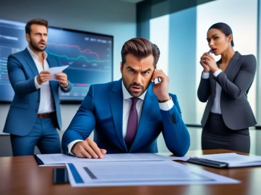 Inversores preocupados en sala de juntas por falta de diligencia Inversores frustrados en junta con errores comunes invertir centros comerciales