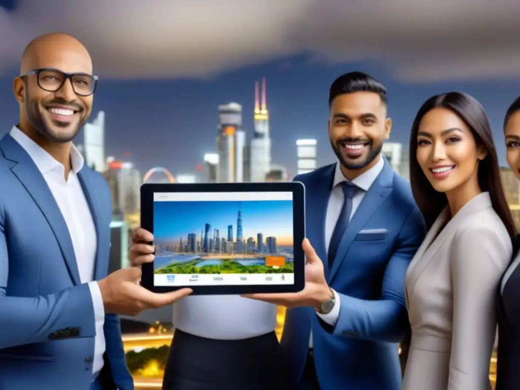 Inversionistas globales entusiastas en proyecto inmobiliario Inversores globales entusiastas colaboran en proyecto inmobiliario