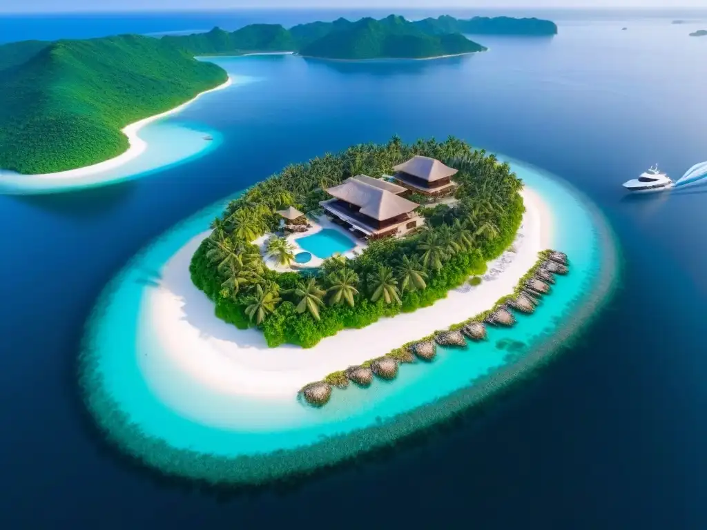 Paraíso exclusivo: isla privada de lujo con helicóptero y yate Inversores globales descubren isla privada de lujo con helipuerto al atardecer