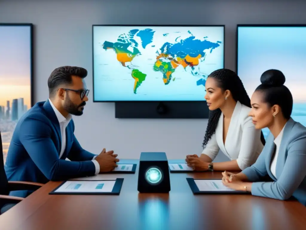 Inversores globales debatiendo sobre sistemas de propiedad de tierras Inversores globales debaten regímenes propiedad tierra en sala tecnológica