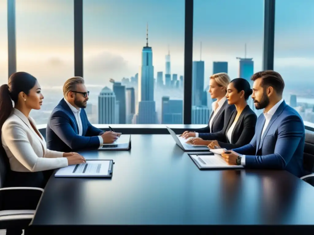 Inversionistas globales examinan inversiones inmobiliarias en Latinoamérica Inversores globales revisan regulaciones alquiler inmobiliario América Latina en moderno boardroom urbano