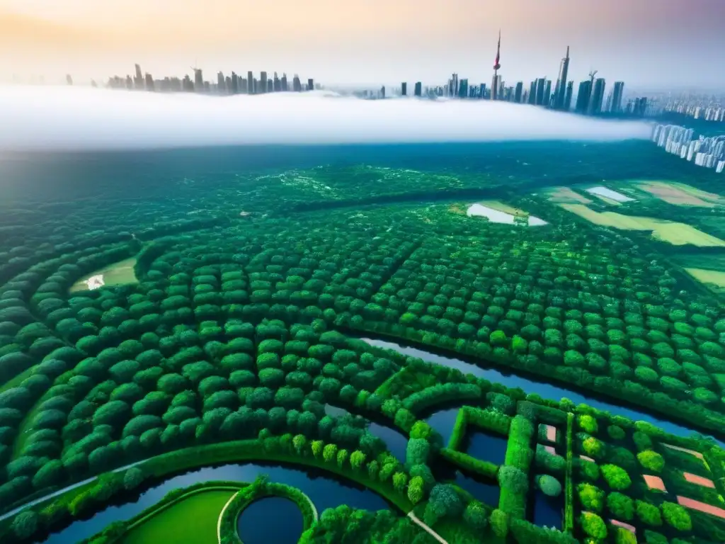 Desarrollo urbano sostenible: ciudad verde y ecoamigable Inversores inmobiliarios y cambio climático: Ciudad sostenible con rascacielos verdes y parques