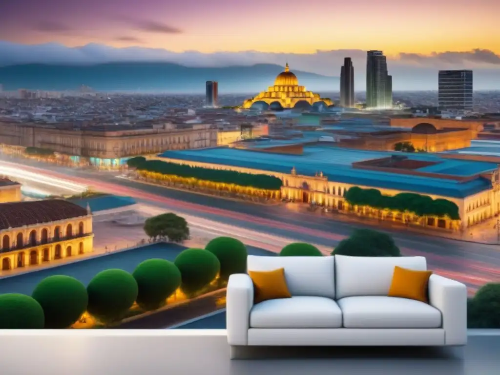 Inversores internacionales en la vibrante ciudad mexicana Inversores internacionales en mercado inmobiliario México: Ciudad mexicana con modernos rascacielos, bulliciosa vida callejera y reuniones de negocios