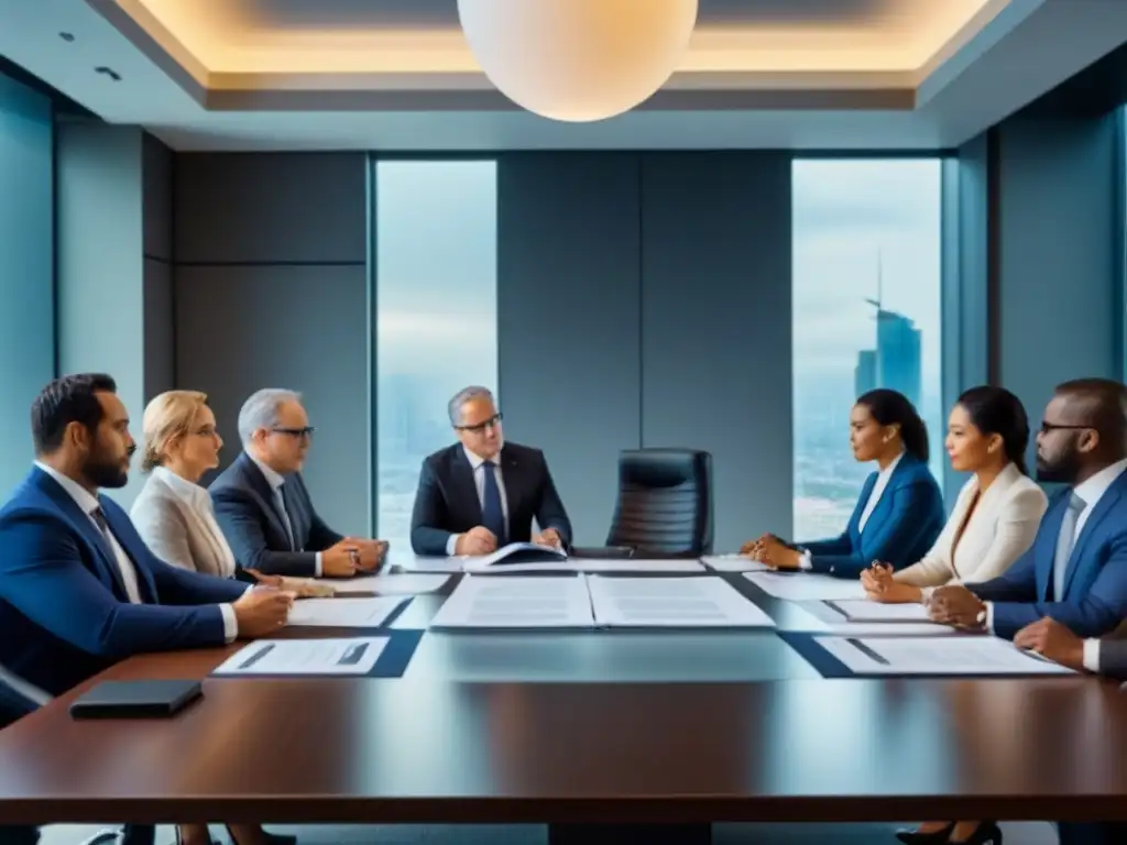 Inversionistas internacionales analizan regulaciones de tiempo compartido Inversores internacionales revisan normativas de tiempo compartido en una moderna oficina