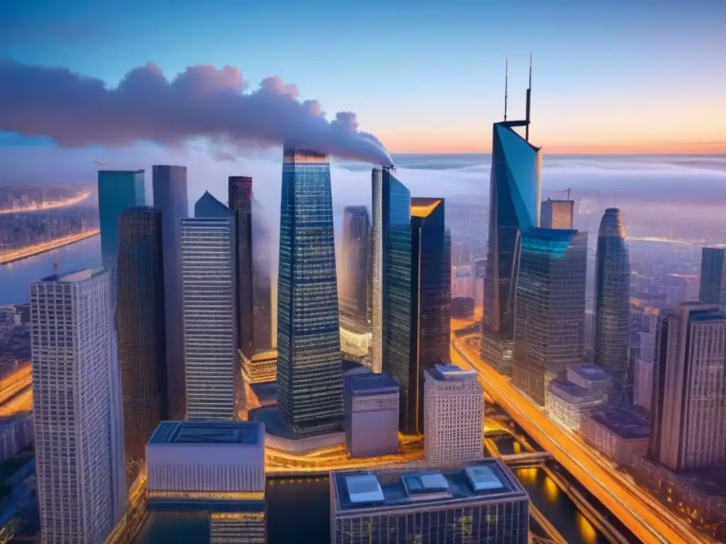 Inversionistas locales en la encrucijada de megafusiones inmobiliarias Inversores locales debaten impacto fusiones inmobiliarias en vibrante ciudad al anochecer