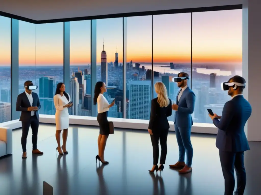 Inversores inmersos en realidad virtual exploran ciudad futurista Inversores de diversos países exploran modelo VR de ciudad futurista