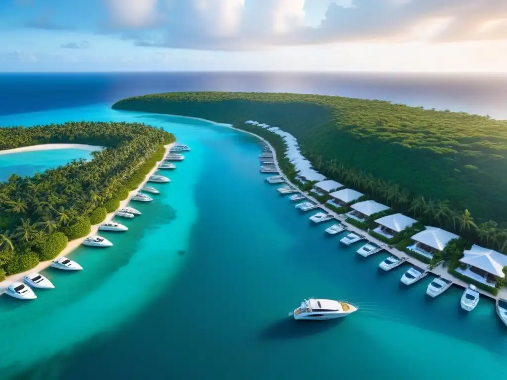 Paraíso privado en isla de lujo: villas, marina y helipuerto al atardecer Admira la isla privada de ensueño en el mercado inmobiliario