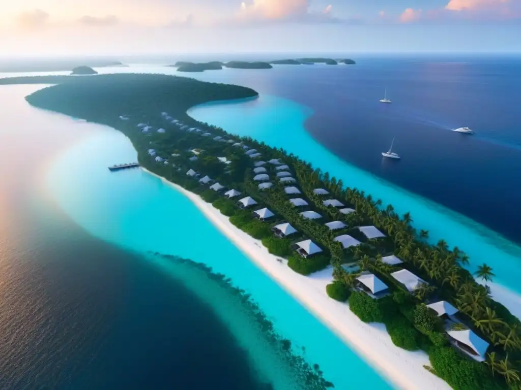 Paraíso privado: isla exclusiva con villas de lujo y marina chic Vivir en una isla privada: Exclusivo paraíso tropical con villas de diseño moderno, vegetación exuberante y un yate en el muelle