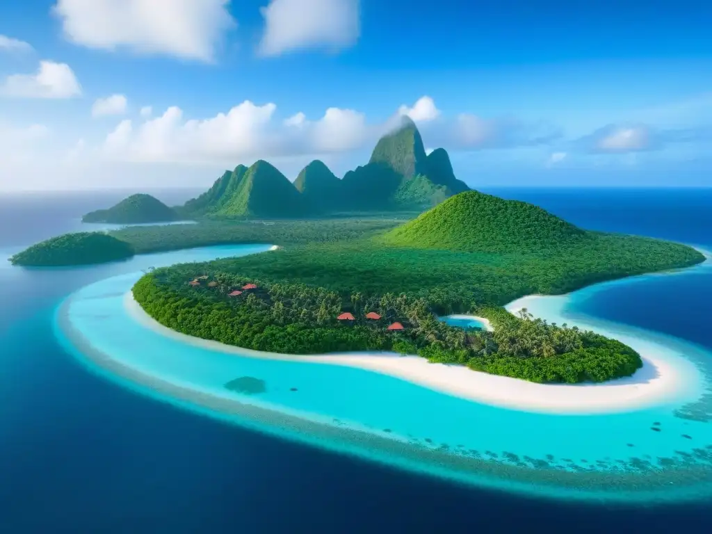 Paraíso privado: isla exclusiva con villas de lujo y arrecifes vibrantes Una isla privada exuberante en aguas turquesas, con villas de lujo, piscinas infinitas y jardines tropicales